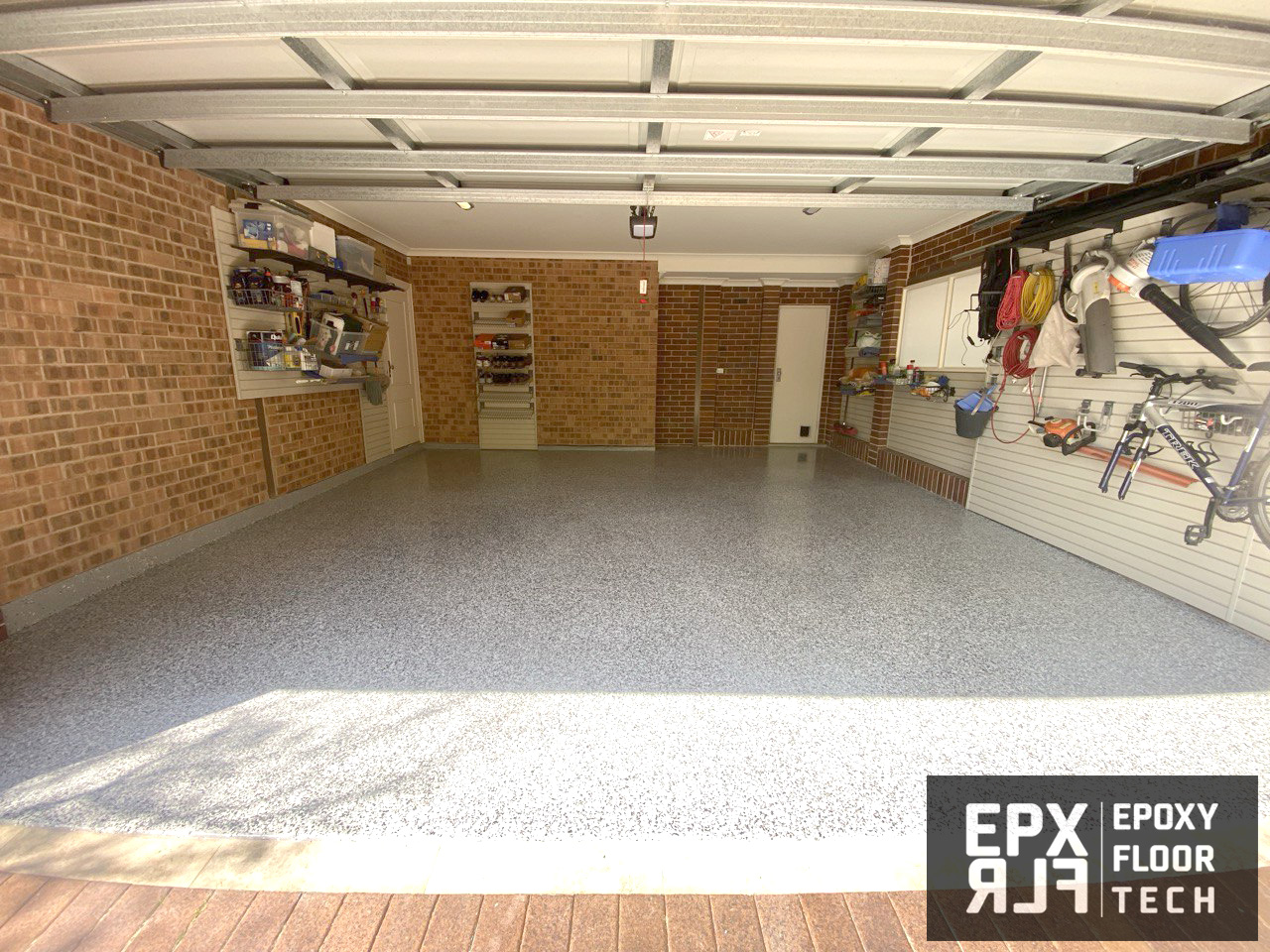 solid-white-colour-epoxy-garage-flooring full-flake-epoxy-floors-garage-Turramurra